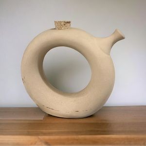 Hartstone Signed Circular Donut Shape Pottery Pitcher Wine Jug